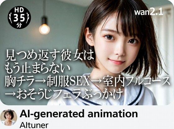 【クソエロ】【35分HD】見つめ返す彼女はもう止まらない──胸チラ→制服SEX→室内フルコース→おそうじフェラぶっかけ｜AItuner